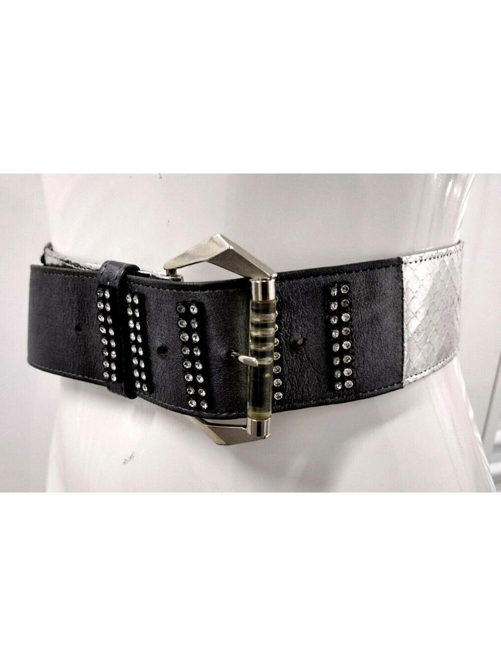 1970s Disco Belt Glam Lucite Silver Snake Rhinestone Art Deco Design Size S